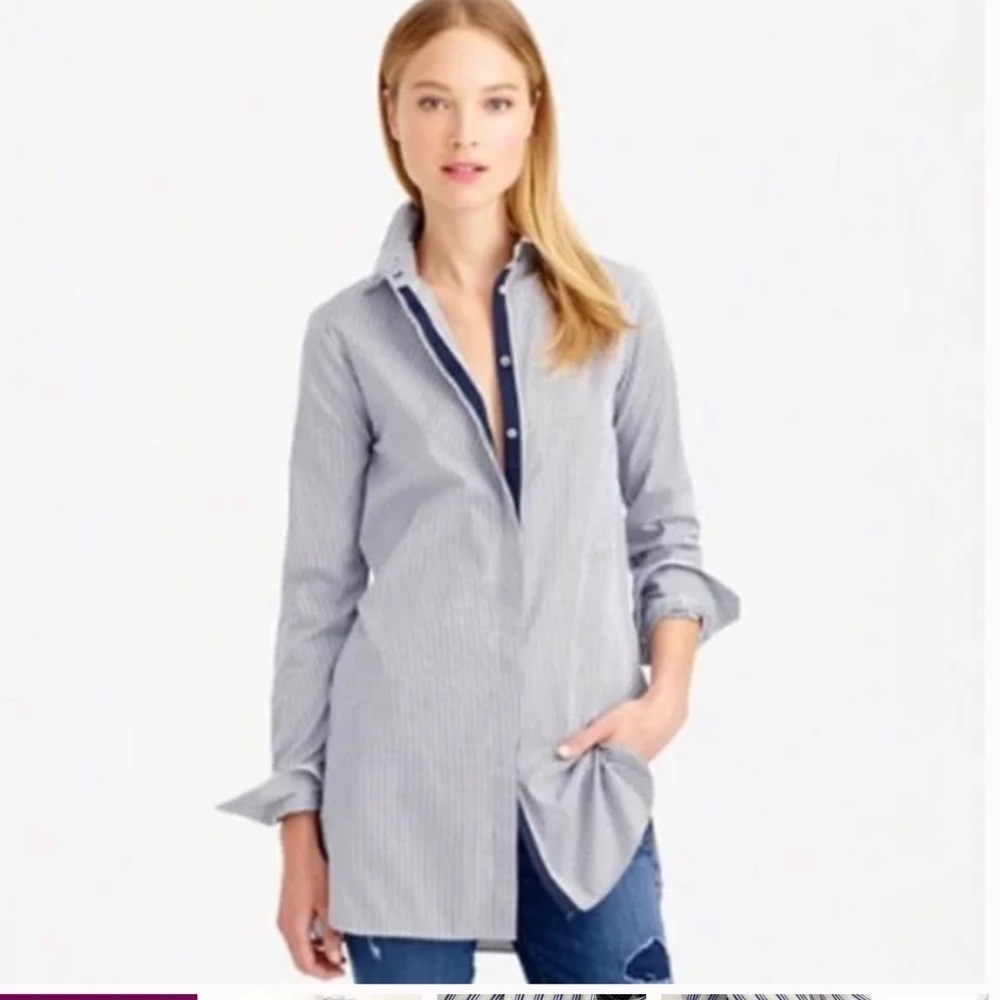 J. Crew Endless shirt blue stripe tunic top button front size 0 or small